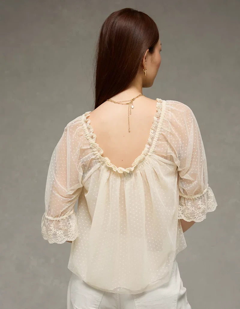 Square Neck Mesh Blouse