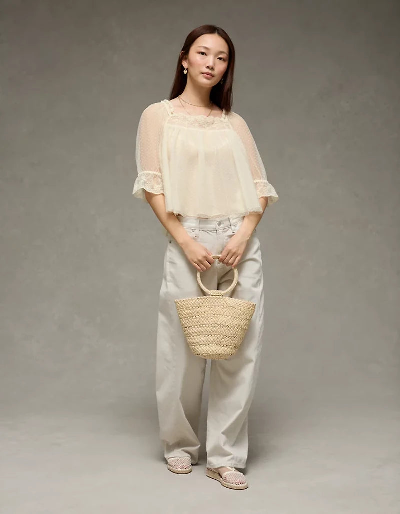 Square Neck Mesh Blouse