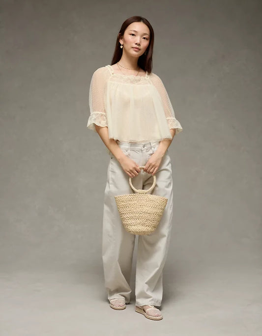 Square Neck Mesh Blouse