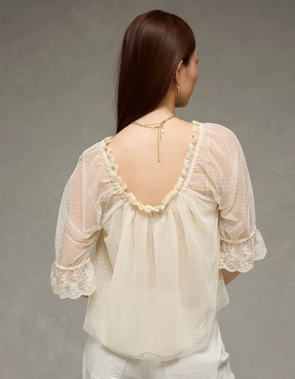 Square Neck Mesh Blouse