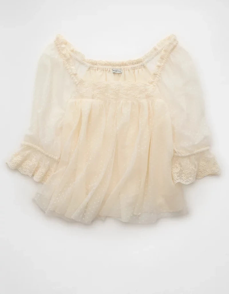 Square Neck Mesh Blouse