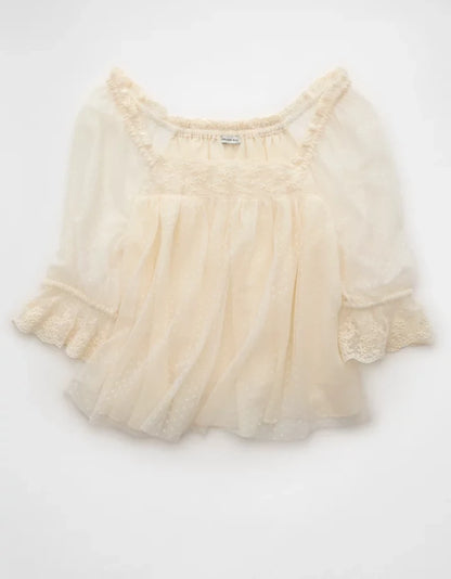 Square Neck Mesh Blouse