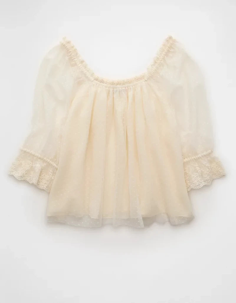 Square Neck Mesh Blouse