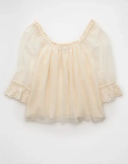 Square Neck Mesh Blouse