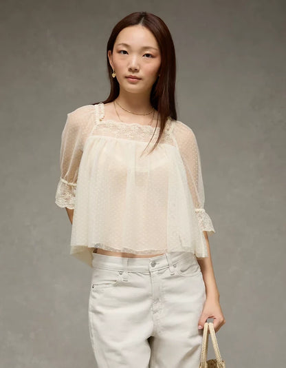 Square Neck Mesh Blouse